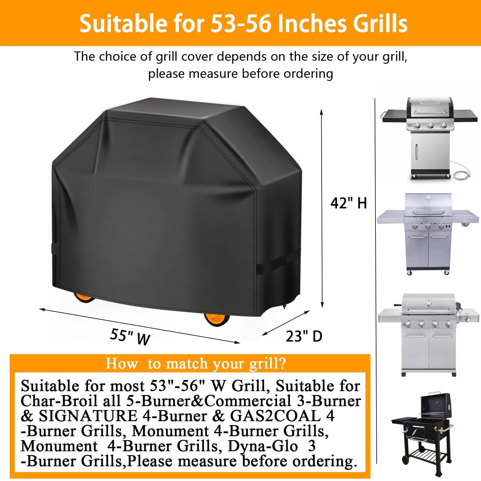 Aoretic 55 inch BBQ Grill Cover | Waterproof, Anti-UV, Windproof Outdoor Grill Protection - view 2