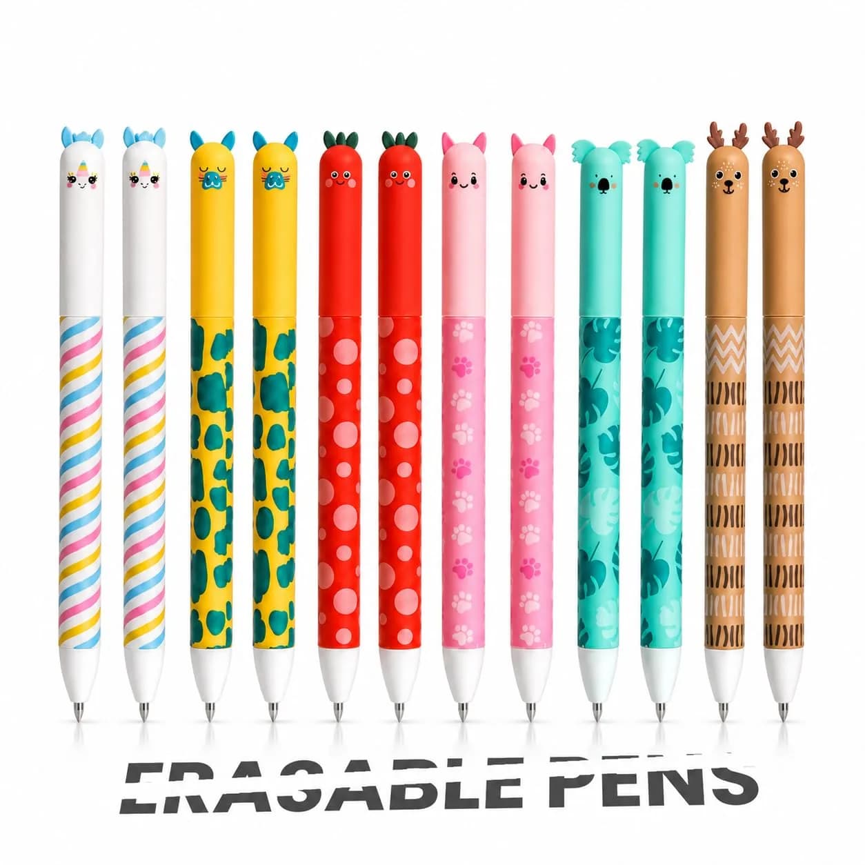 Kabolain 12 Pack Erasable Gel Pens 0.7mm | Cute Animal Designs for Daily Writing — Multicolor-A