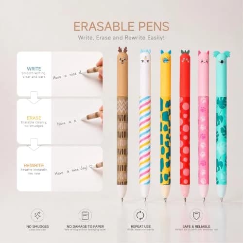 Kabolain 12 Pack Erasable Gel Pens 0.7mm | Cute Animal Designs for Daily Writing thumbnail 2