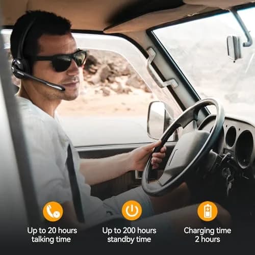 TECKNET Wireless Bluetooth Headset with Noise Cancelling Microphone, Single Ear On-Ear Headphones with Mute Button, Trucker Bluetooth Headset for Driving, Work, Office & Zoom Calls thumbnail 6