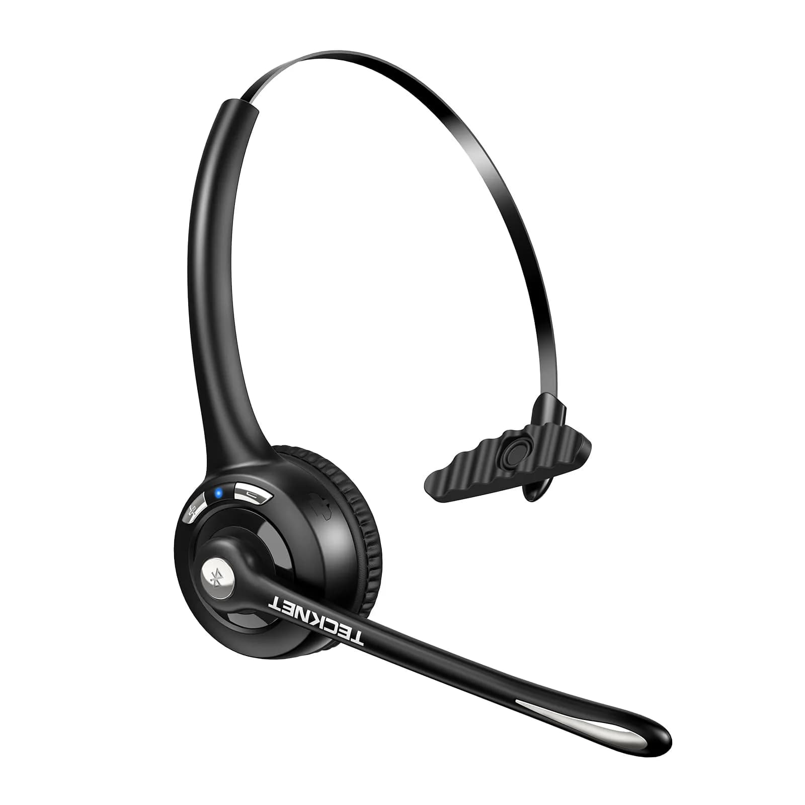TECKNET Wireless Bluetooth Headset with Noise Cancelling Microphone, Single Ear On-Ear Headphones with Mute Button, Trucker Bluetooth Headset for Driving, Work, Office & Zoom Calls — dark gray