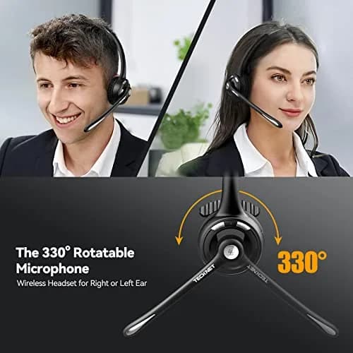 TECKNET Wireless Bluetooth Headset with Noise Cancelling Microphone, Single Ear On-Ear Headphones with Mute Button, Trucker Bluetooth Headset for Driving, Work, Office & Zoom Calls thumbnail 2