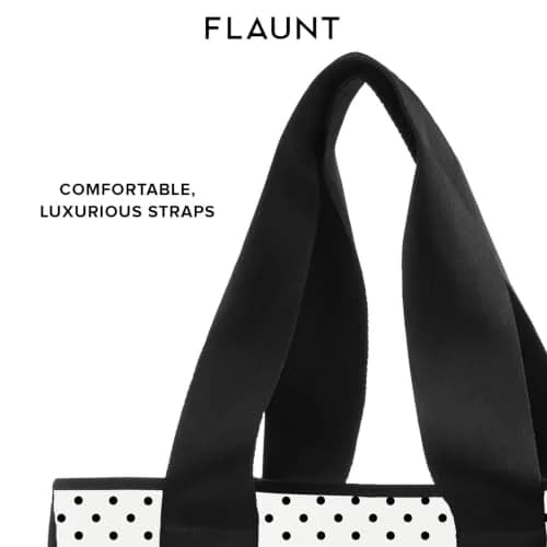 FLAUNT Everyday Tote Bag with Phone Pouch - White Polka Dot | Lightweight, Airline-Approved, Foldable & Washable Large Tote for Women thumbnail 6