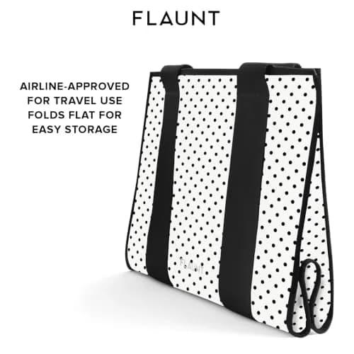 FLAUNT Everyday Tote Bag with Phone Pouch - White Polka Dot | Lightweight, Airline-Approved, Foldable & Washable Large Tote for Women thumbnail 7