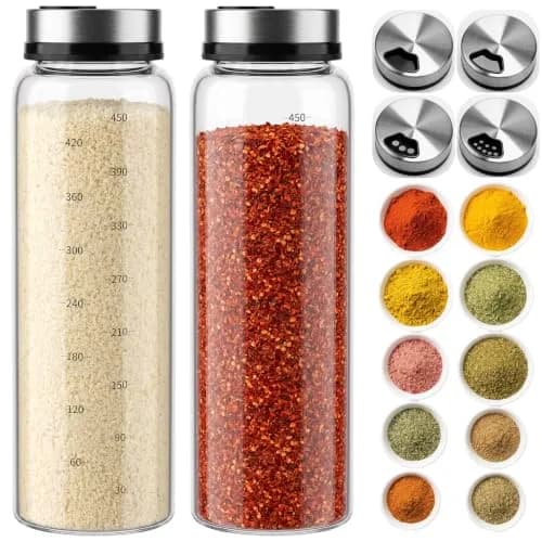 NiHome 2Pack 17oz Glass Spice Shakers Set with Adjustable Lid | Clear Dispenser for Herbs & Spices thumbnail 1