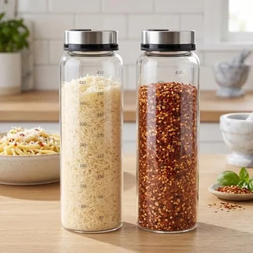 NiHome 2Pack 17oz Glass Spice Shakers Set with Adjustable Lid | Clear Dispenser for Herbs & Spices thumbnail 2
