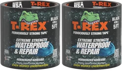 T-REX Heavy Duty Waterproof Repair Tape 4" x 5' Black (Pack of 2) | Bonds to Wet, Dirty, Rough Surfaces thumbnail 1