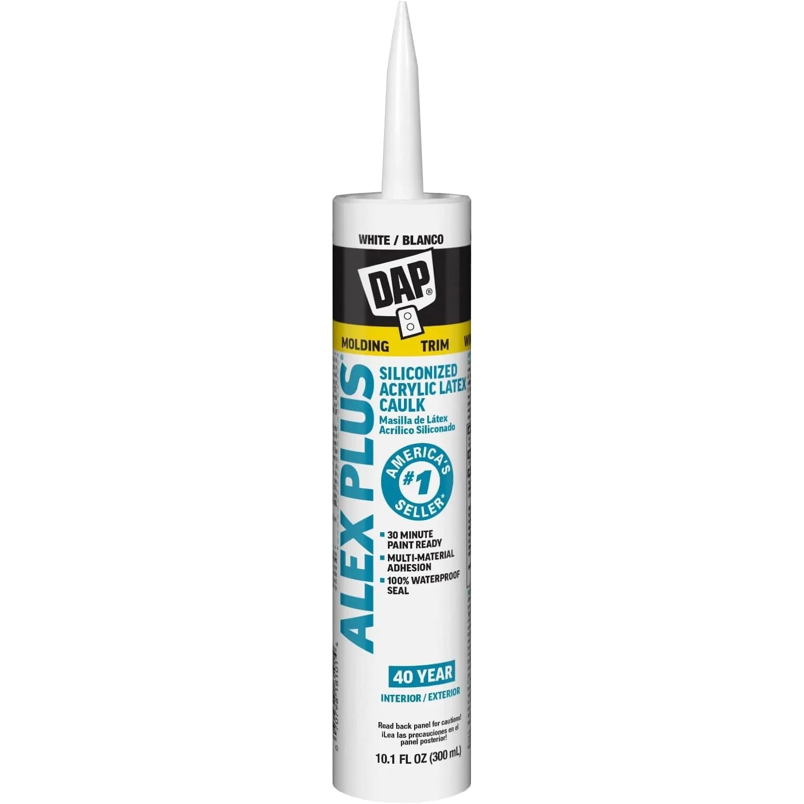 DAP Alex Plus Acrylic Latex Caulk with Silicone, White, 10.1 Oz (121.2 ml) | Pack of 12