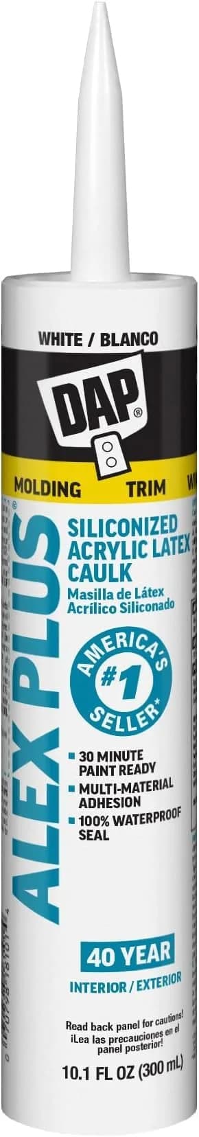 DAP Alex Plus Acrylic Latex Caulk with Silicone, White, 10.1 Oz (121.2 ml) | Pack of 12 — Pack of 12