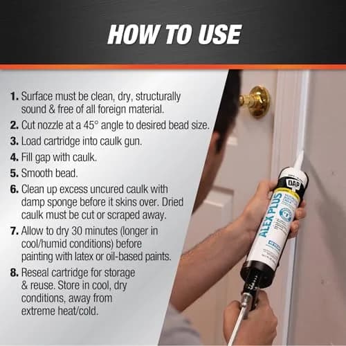 DAP Alex Plus Acrylic Latex Caulk with Silicone, White, 10.1 Oz (121.2 ml) | Pack of 12 thumbnail 3