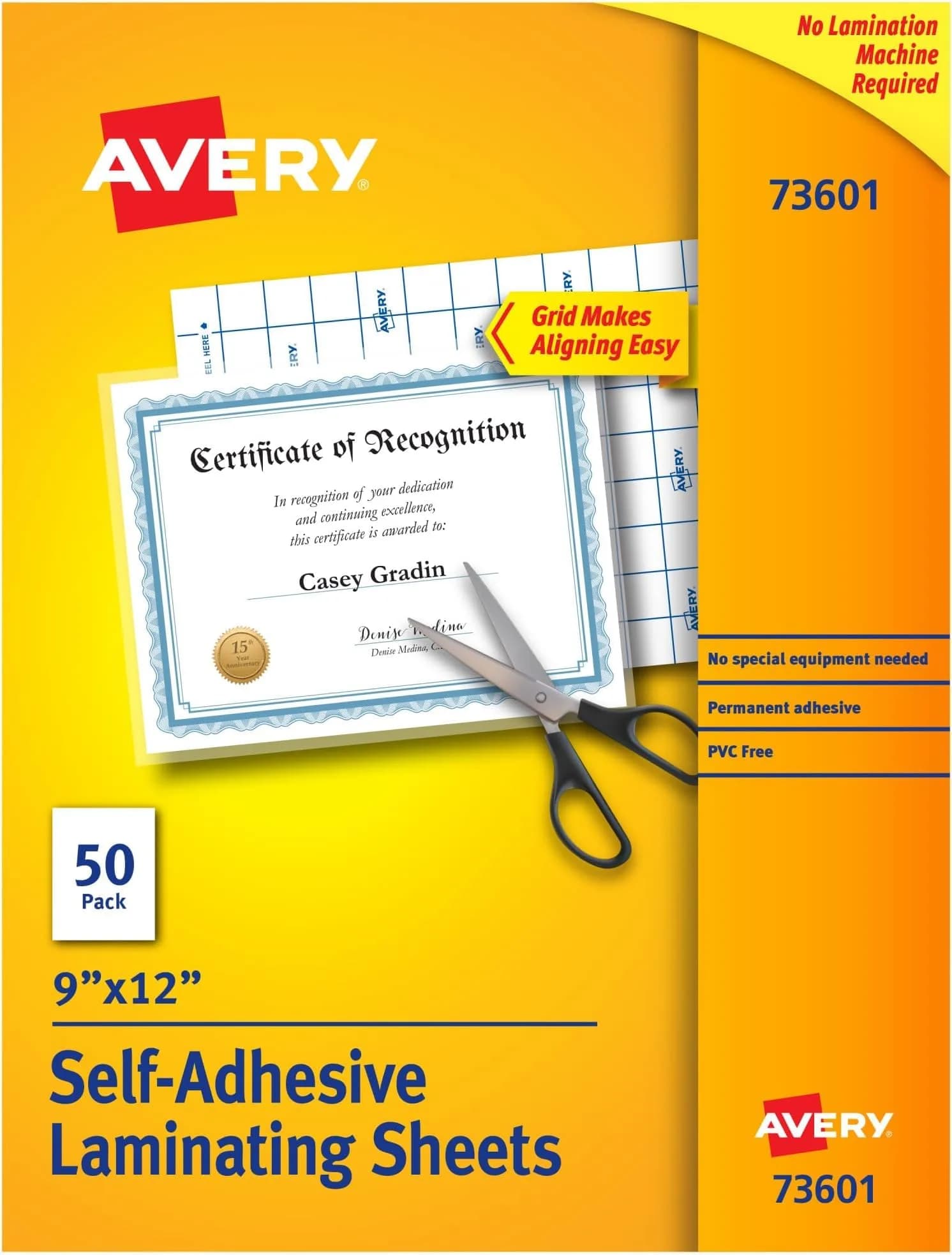 Avery Clear Laminating Sheets 9" x 12" Permanent Self-Adhesive 7600 Count (Pack of 10) | Protects Documents, Photos & Signs - main product image
