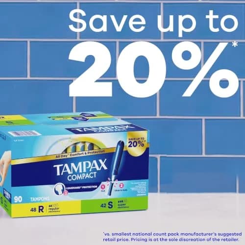 Tampax Compact Pearl Tampons Multipack, Regular/Super Absorbency, 90 Count | OEKO TEX Certified thumbnail 6