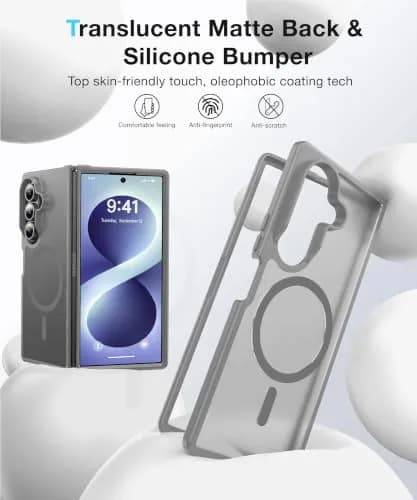 FNDMIL Magnetic Case for Samsung Galaxy Z Fold 8 Ultra (8.0 inch) | Grey Translucent Matte Hard PC Back with Soft TPU Silicone Frame thumbnail 2