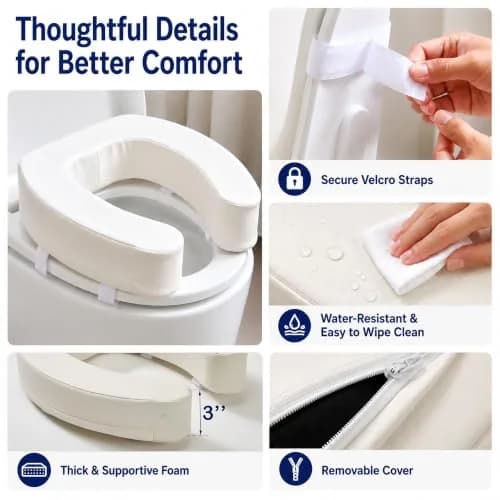 PAZ WEAN Padded Raised Toilet Seat Riser with Soft Foam Cushion 7.6 cm (3 Inches) | Comfortable Height for Easier Sitting & Standing thumbnail 7