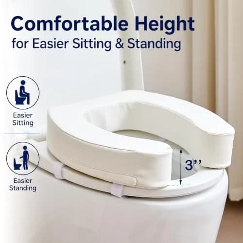 PAZ WEAN Padded Raised Toilet Seat Riser with Soft Foam Cushion 7.6 cm (3 Inches) | Comfortable Height for Easier Sitting & Standing thumbnail 2
