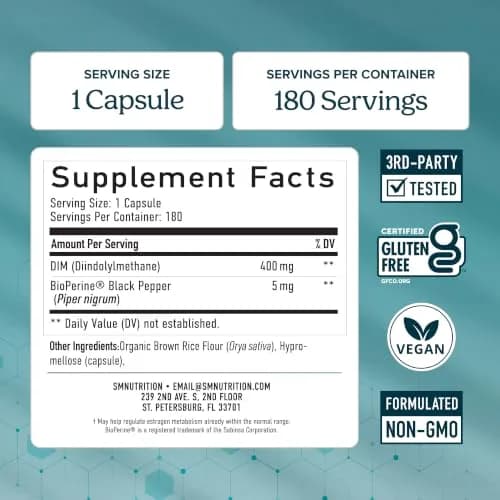 SMNutrition DIM Supplement 400MG Extra Strength 180 Capsules | Hormone Balance for Men & Women thumbnail 6