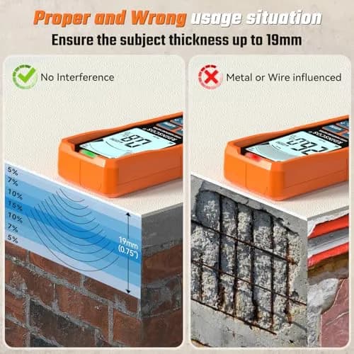 RDINSCOS Pinless Moisture Meter MT35, 6 Modes for Wood, Drywall, Concrete | 19mm Depth, Rechargeable thumbnail 6