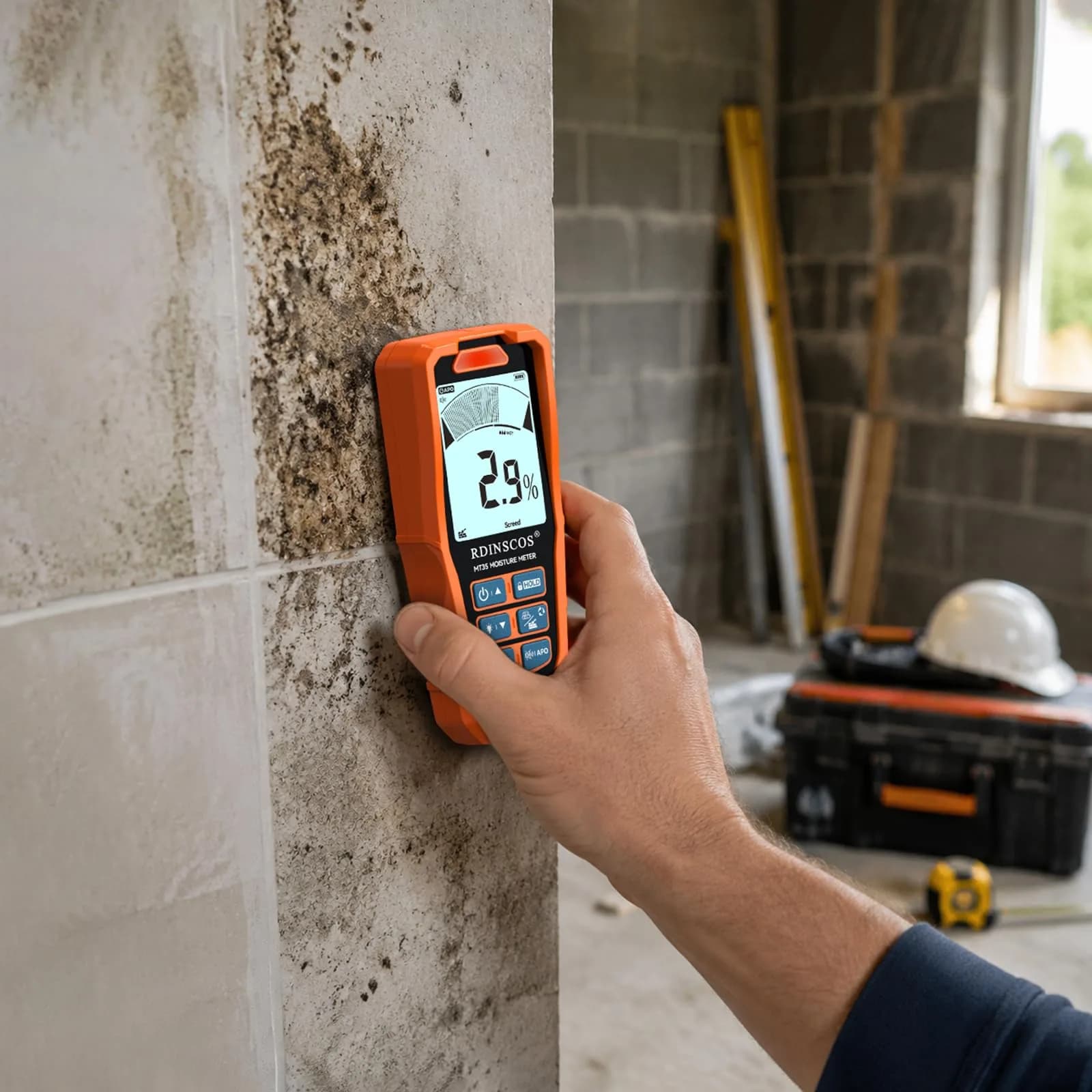 RDINSCOS Pinless Moisture Meter - Bright Orange, 19mm Deep Detection, 6 Modes for Walls & Floors - view 2