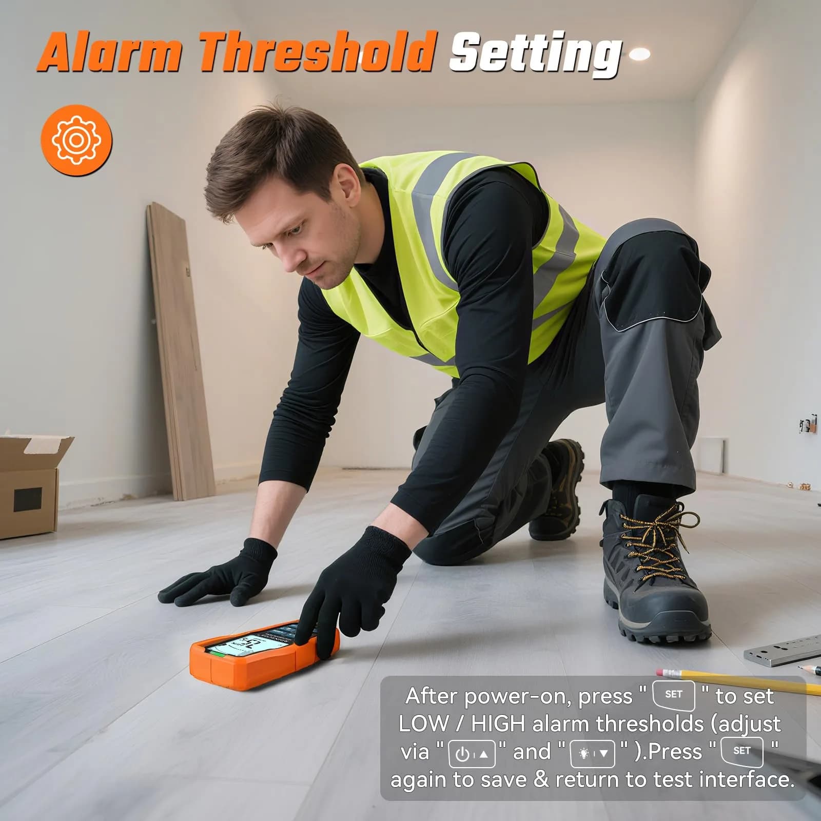 RDINSCOS Pinless Moisture Meter - Bright Orange, 19mm Deep Detection, 6 Modes for Walls & Floors - view 3