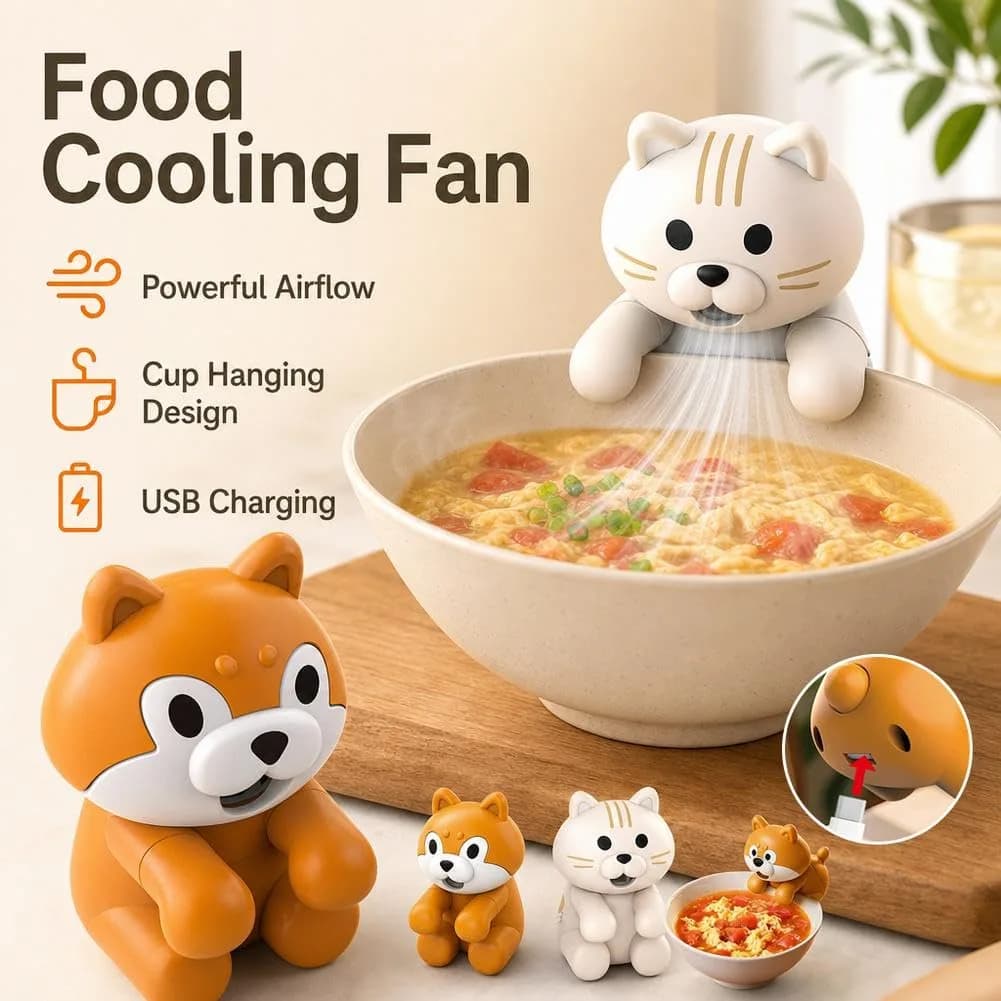 Generic Cooling Clip-On Mini Fan for Cup & Bowl, Cute Cat Animal Fans Coffee Chiller | USB-C Rechargeable, Portable, Hands-Free - view 3
