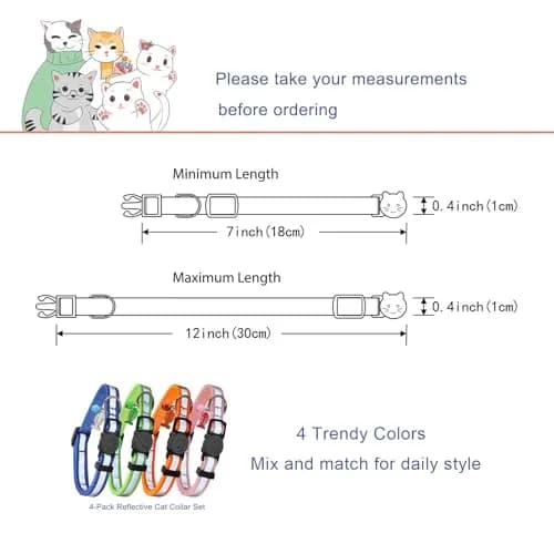 Yizepet Cat Collars, Breakaway Kitten Collar, Cute Kitty Collar in 4 Pack, Pet Supplies Accessories | Adjustable, Safe & Stylish (70-120 chars) thumbnail 6