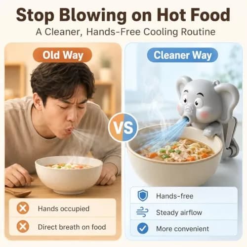 MIZSXF Cute Elephant Cooling Clip-On Mini Fan 8cm (3.15in) | 3-Speed Rechargeable for Cups & Bowls thumbnail 5