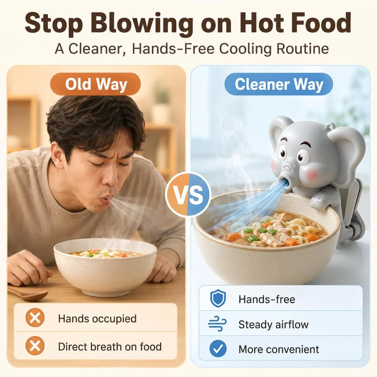 MIZSXF Cute Elephant Cooling Clip-On Mini Fan for Cup & Bowl, 72.6 g (2.56 oz) | 3-Speed Rechargeable Coffee Chiller - view 5