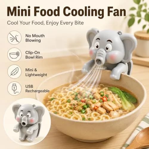 MIZSXF Cute Elephant Cooling Clip-On Mini Fan 8cm (3.15in) | 3-Speed Rechargeable USB-C Coffee Chiller thumbnail 2