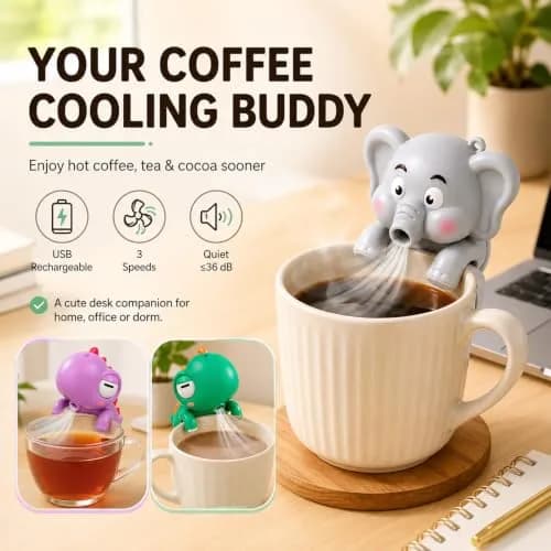UWYJK Elephant Clip-On Mini Fan 8cm (3.15in) | Cools Food & Drinks Hands-Free thumbnail 4