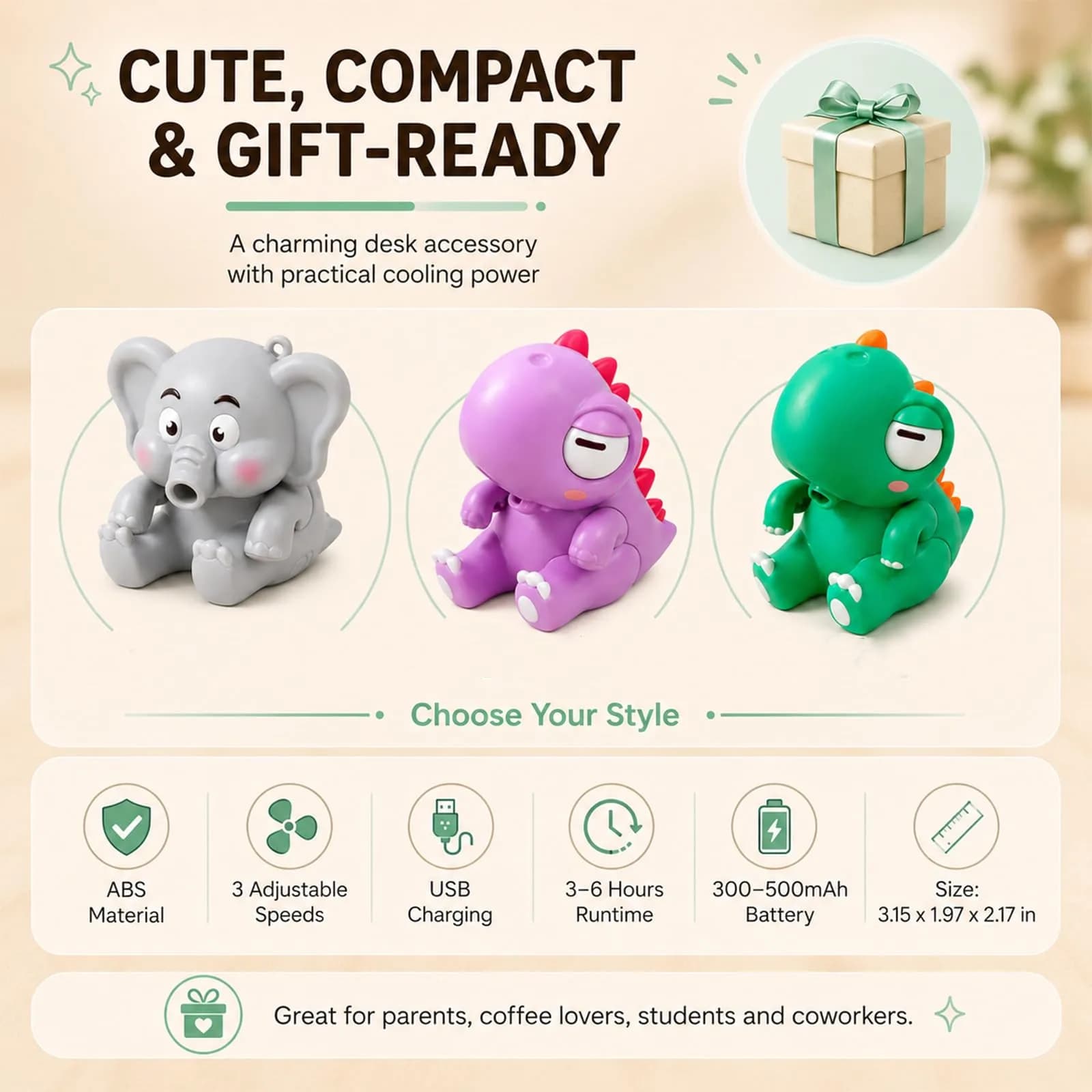 UWYJK Elephant Clip-On Mini Fan 8cm (3.15in) | Cools Food & Drinks Hands-Free - view 7