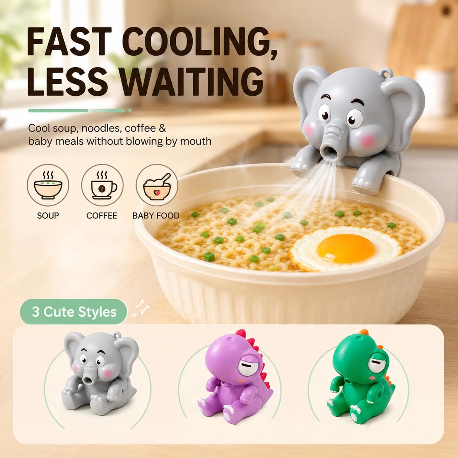 UWYJK Elephant Clip-On Mini Fan 8cm (3.15in) | Cools Food & Drinks Hands-Free - view 2