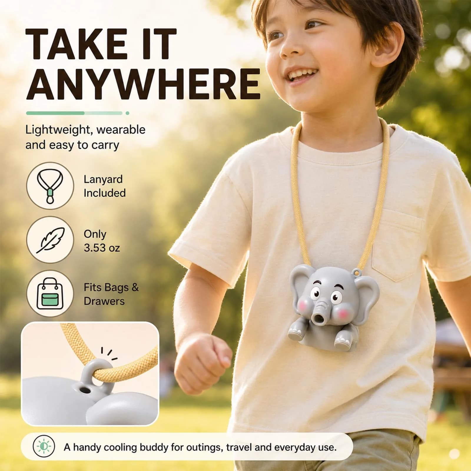 UWYJK Elephant Clip-On Mini Fan 8cm (3.15in) | Cools Food & Drinks Hands-Free - view 3