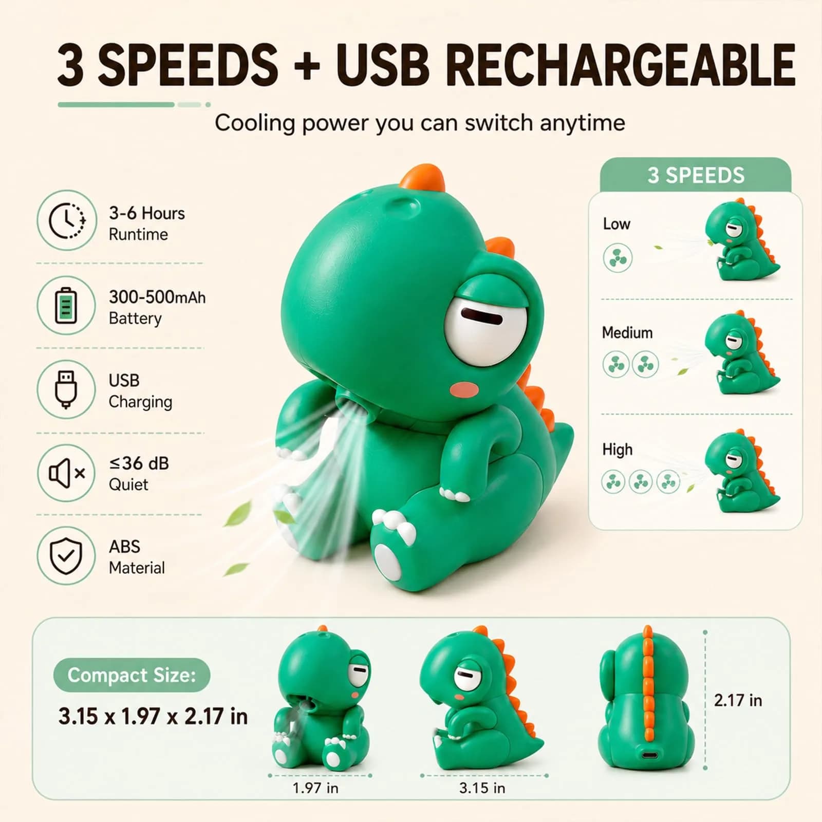 UWYJK Elephant Clip-On Mini Fan for Cups & Bowls, Rechargeable 3-Speed Portable Beverage Chiller 8cm (3.15in) | Quiet Operation ≤36dB - view 5