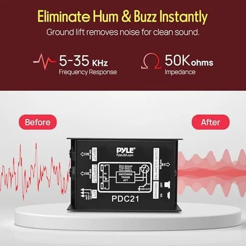 Pyle Premium Direct Injection Audio Box - Passive DI Unit Hum Eliminator with Input Attenuator, 1/4'' Connector to XLR, Black (1-Pack) thumbnail 5