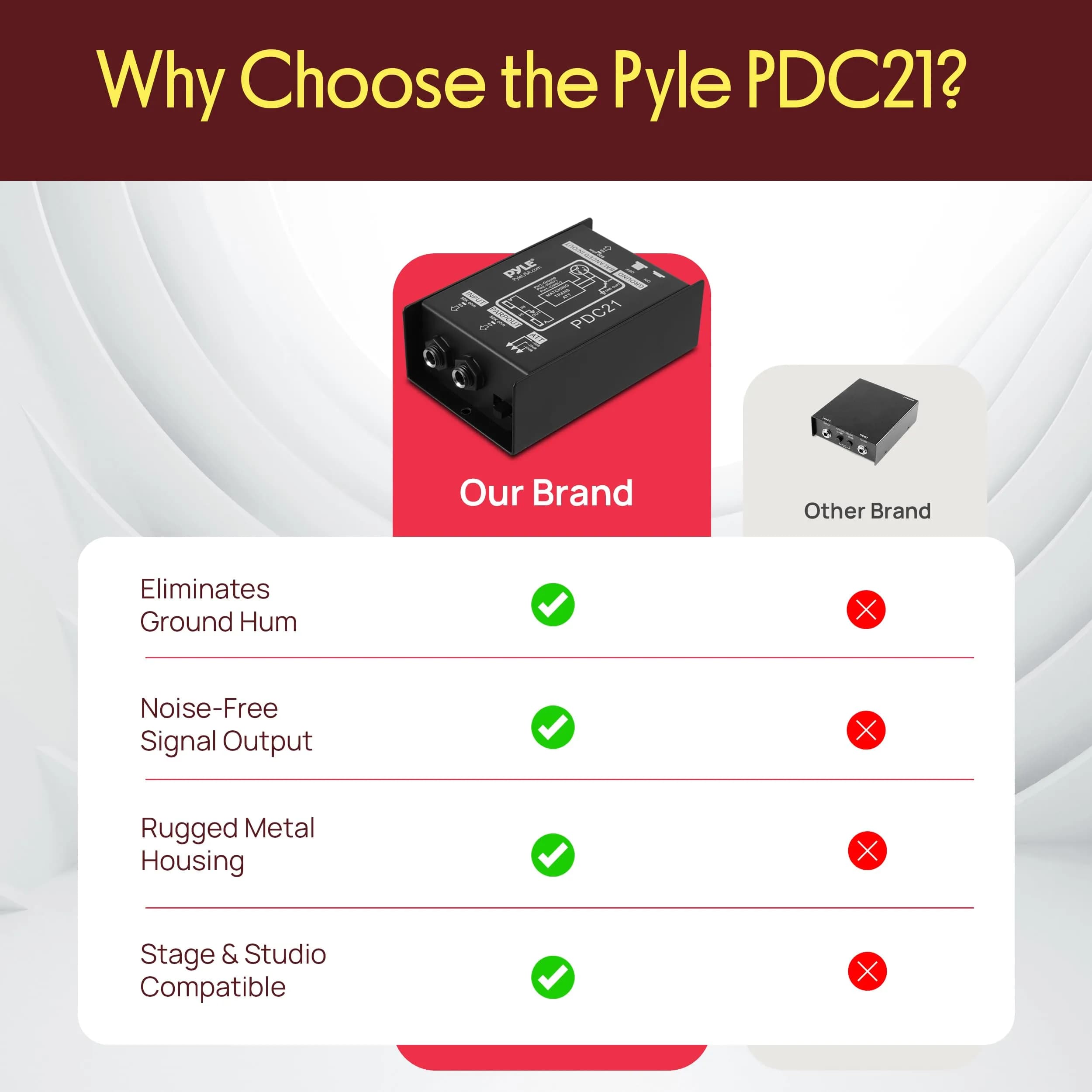 Pyle Premium Direct Injection Audio Box - Passive DI Unit Hum Eliminator with Input Attenuator, 1/4'' Connector to XLR, Black (1-Pack) - view 7