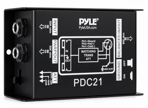 Pyle Premium Direct Injection Audio Box - Passive DI Unit Hum Eliminator with Input Attenuator, 1/4'' Connector to XLR, Black (1-Pack) thumbnail 1