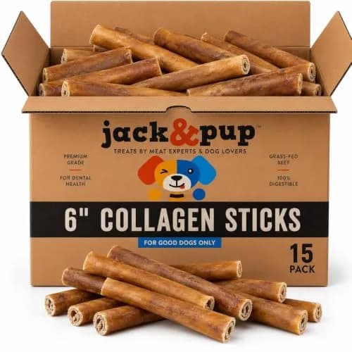 Jack&Pup Collagen Sticks for Dogs 15 Count | Long Lasting Beef Collagen Chews for Large Dogs thumbnail 1