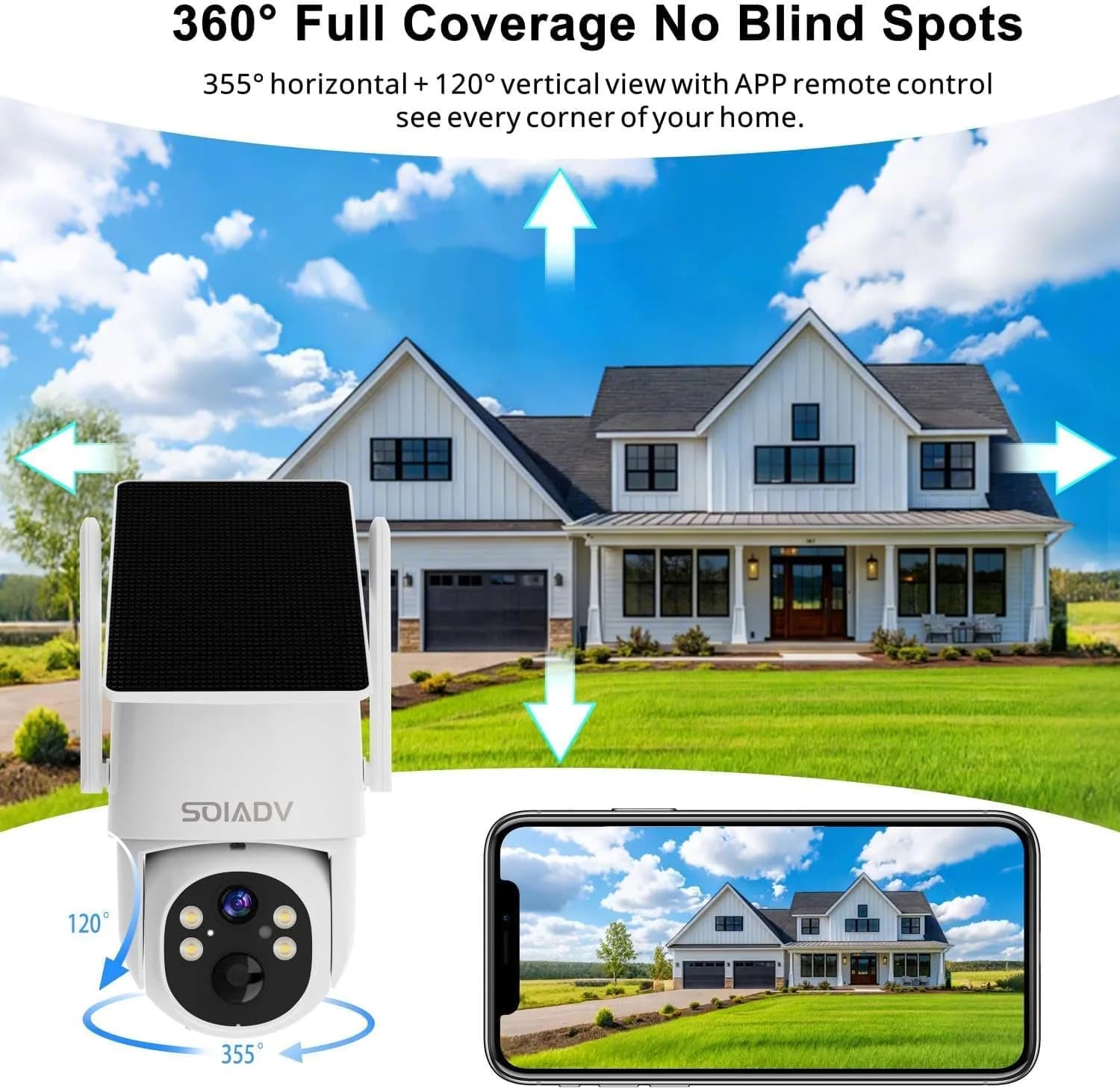 SOIADV Solar Security Camera Wireless Outdoor PTZ 2K | AI Motion, Color Night Vision, IP65 Waterproof - view 3