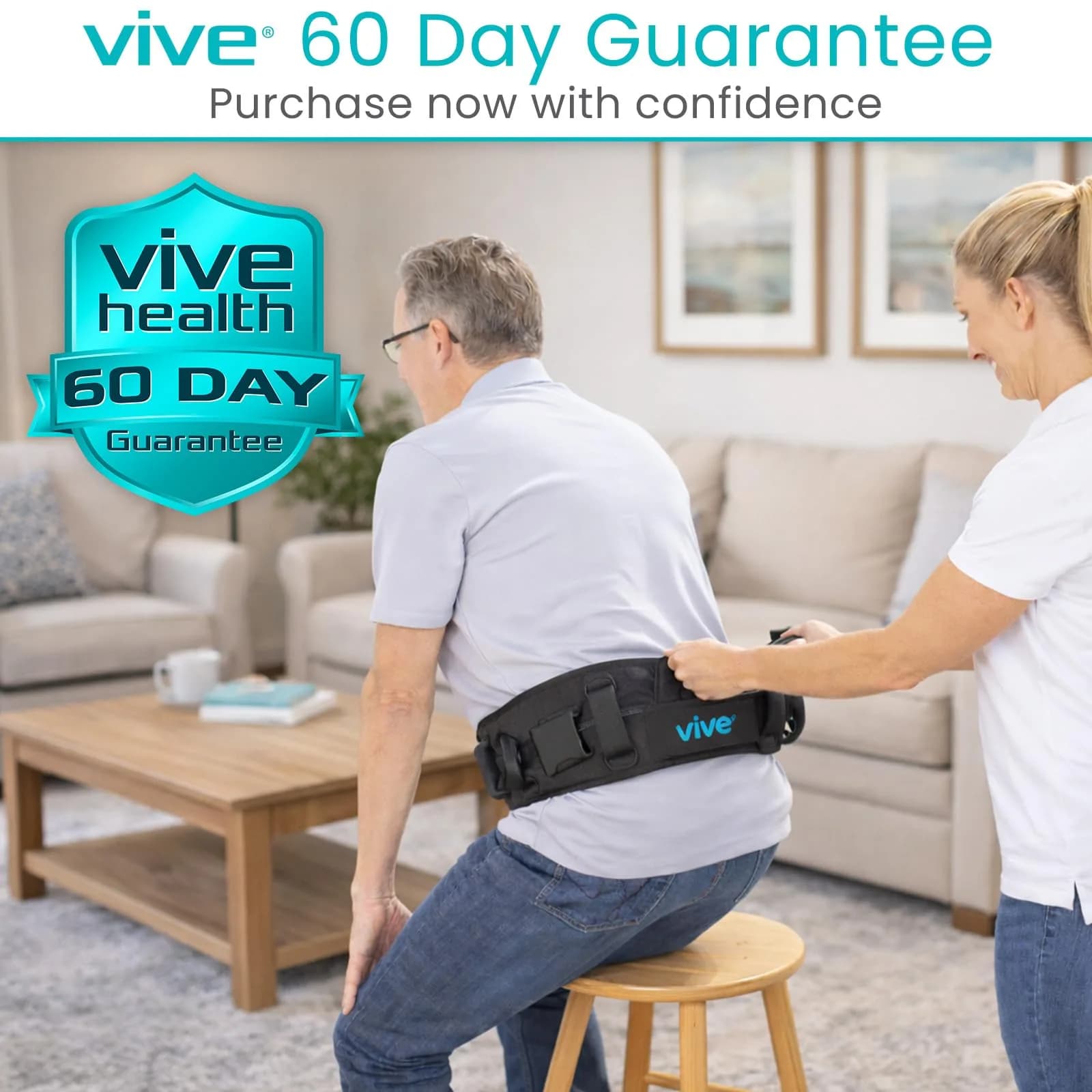 Vive Gait Belt with Handles - Patient Transfer Belt with 7 Padded Handles, 51 Inch Waist (130 cm) - view 9