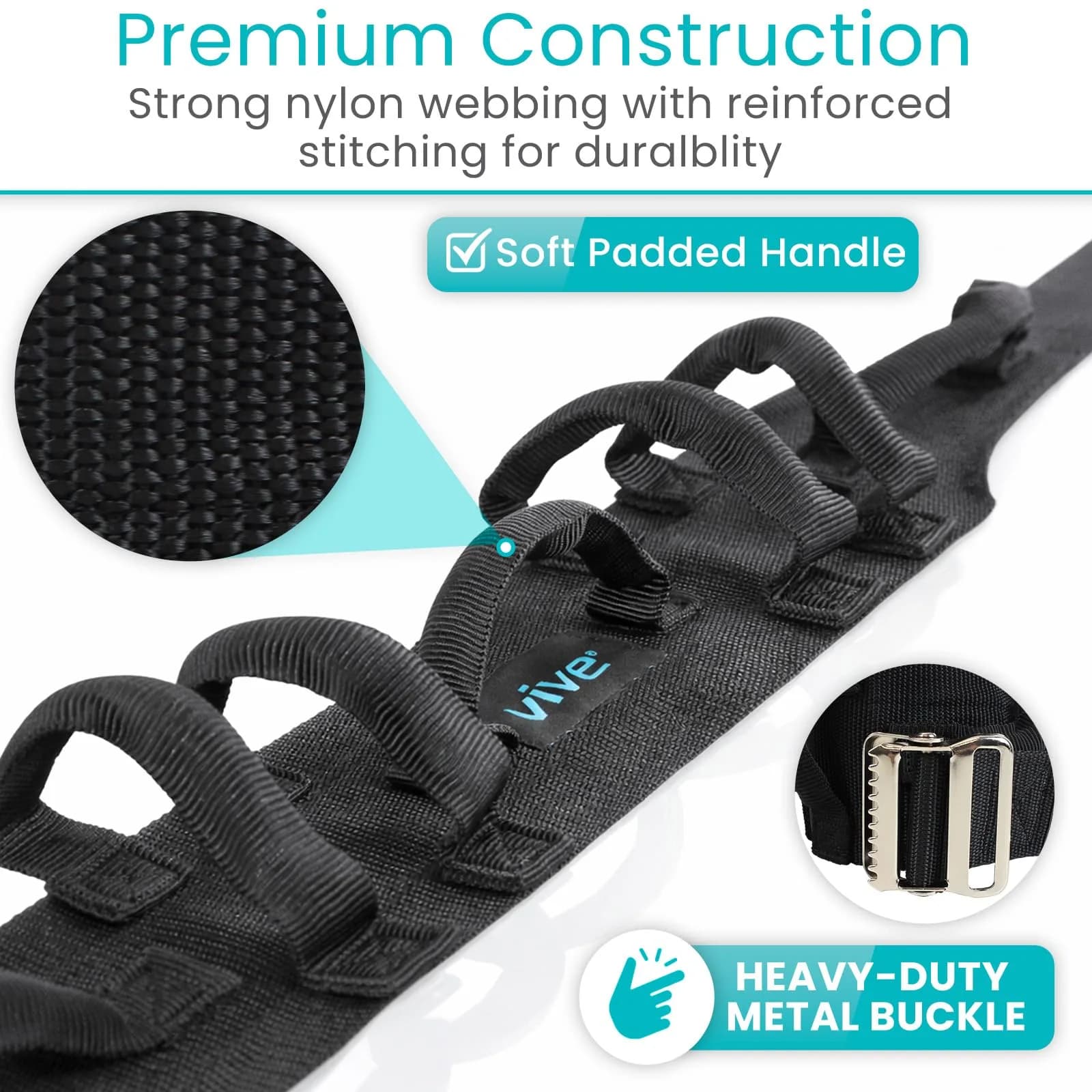 Vive Gait Belt with Handles - Patient Transfer Belt with 7 Padded Handles, 51 Inch Waist (130 cm) - view 4