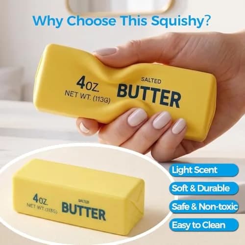 XQOQO Butter Squishy Slow Rising Squeeze Toys 2PCS Yellow | Non-Toxic PU for Kids & Adults thumbnail 5