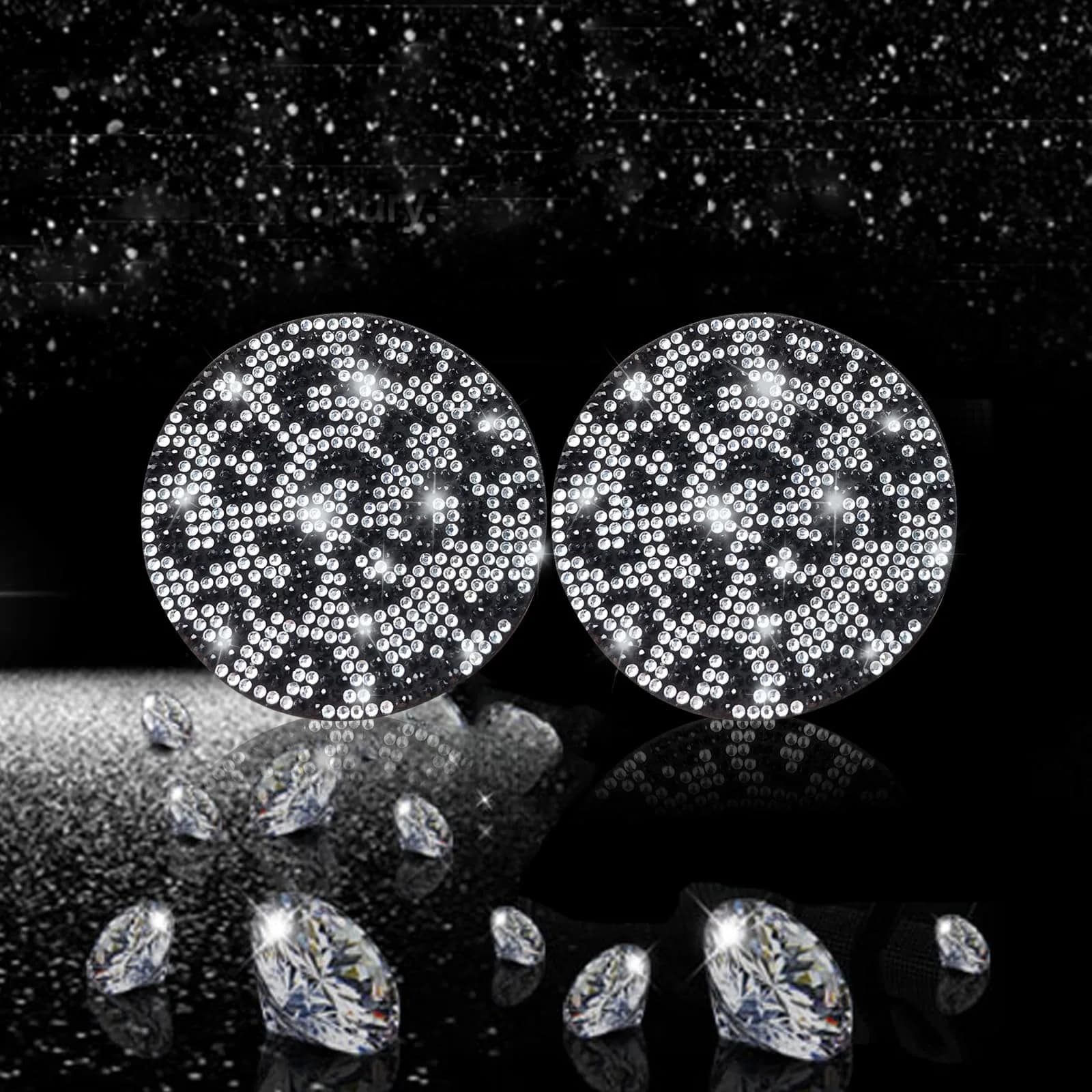 NBTEPEM Bling Car Cup Holder Coasters - 2 pcs, Silver and Black | Sparkle & Protect Your Car Interior - view 2