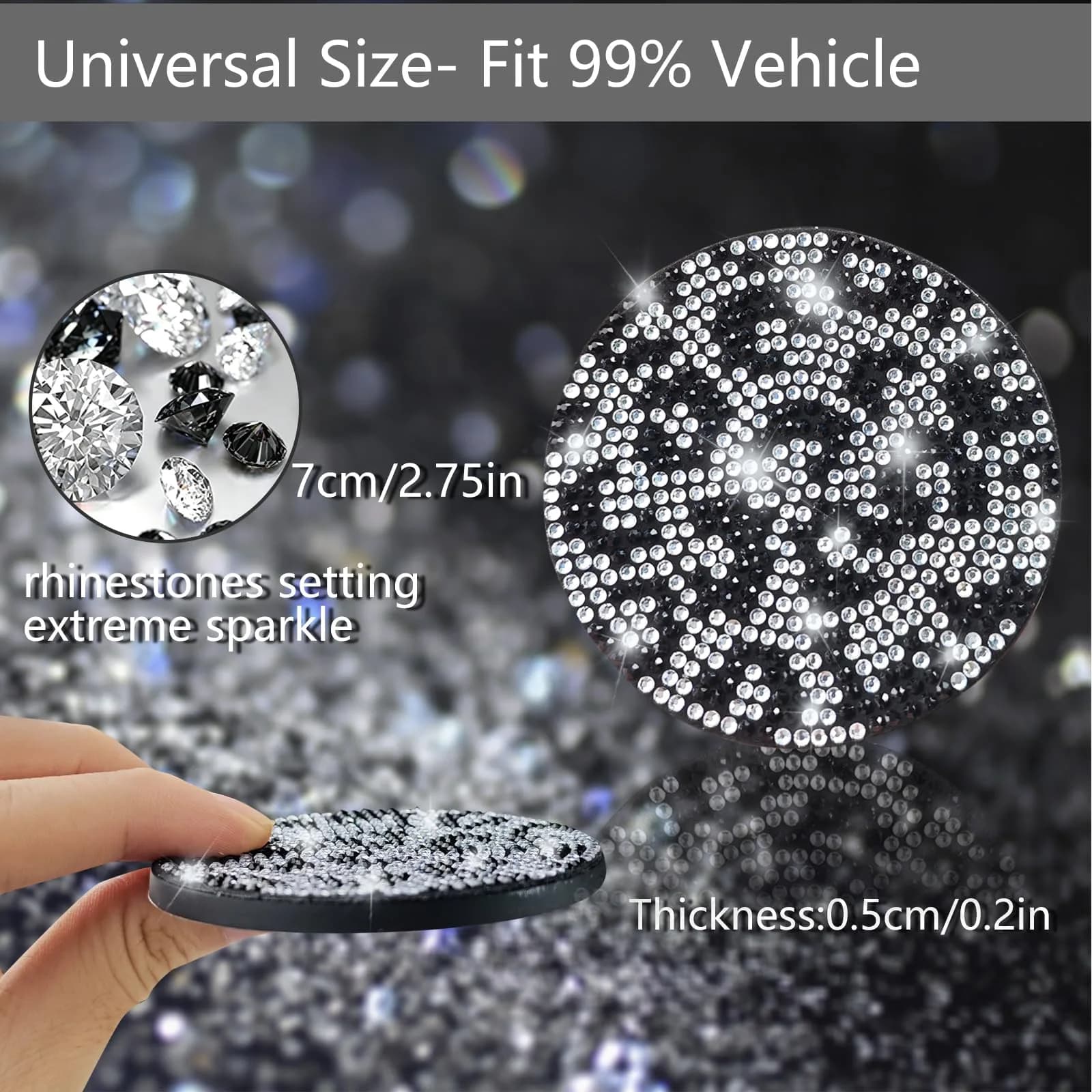 NBTEPEM Bling Car Cup Holder Coasters - 2 pcs, Silver and Black | Sparkle & Protect Your Car Interior - view 3
