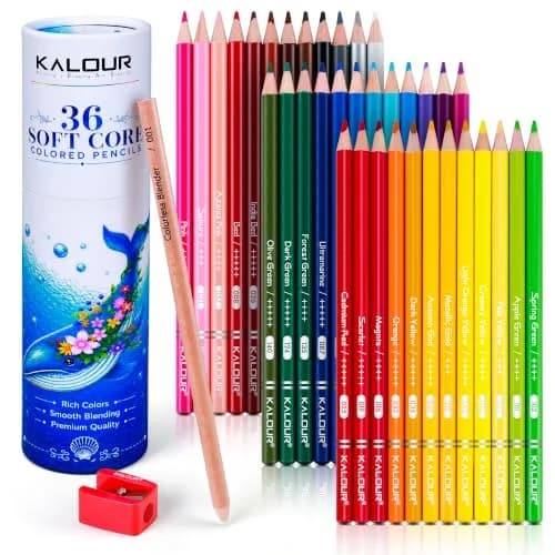 KALOUR 36 Colors Soft Core Colored Pencils Set, 20 cm (7.87 in) | Blendable & High Pigment for Artists thumbnail 1