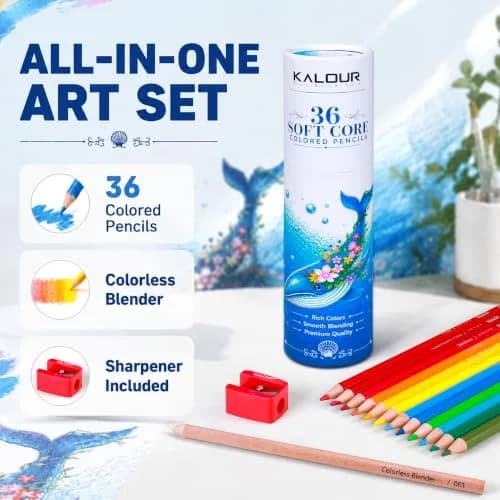 KALOUR 36 Colors Soft Core Colored Pencils Set, 20 cm (7.87 in) | Blendable & High Pigment for Artists thumbnail 7