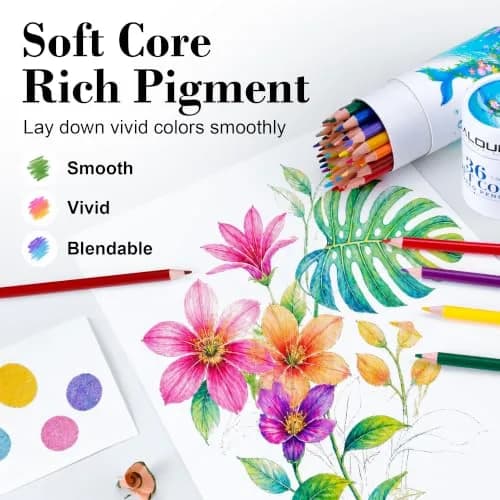 KALOUR 36 Colors Soft Core Colored Pencils Set, 20 cm (7.87 in) | Blendable & High Pigment for Artists thumbnail 2