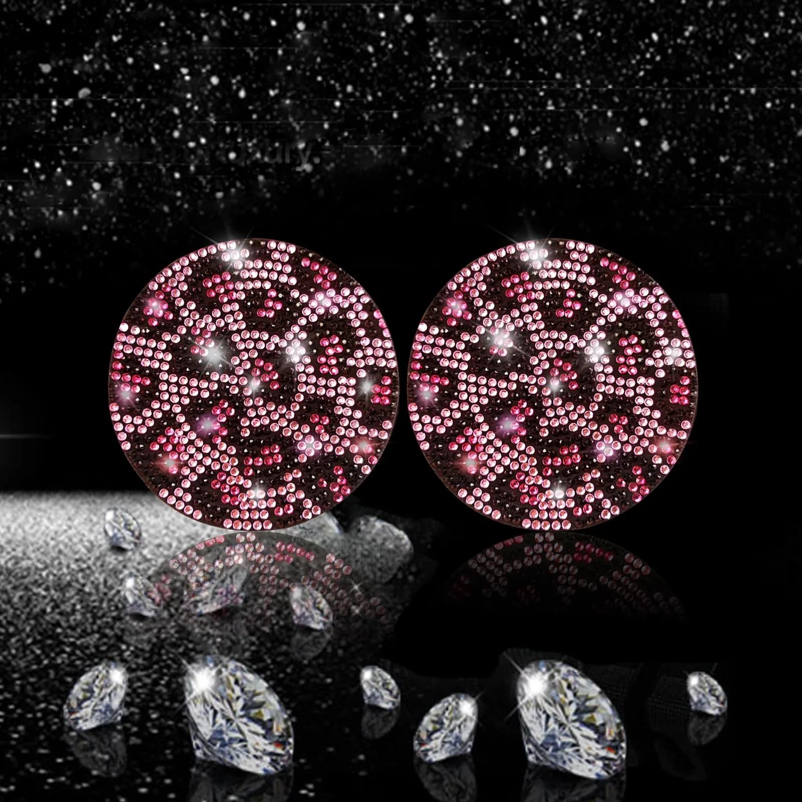 NBTEPEM Bling Car Cup Holder Coasters - Pink and Black, 2 pcs | Sparkle & Protect Your Car Interior - view 2