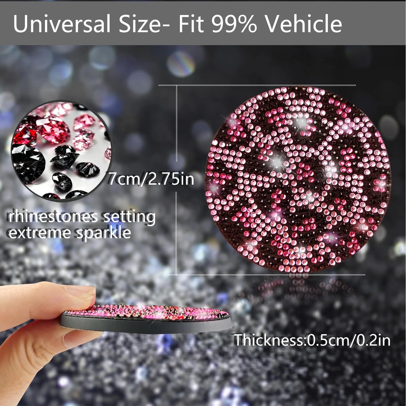 NBTEPEM Bling Car Cup Holder Coasters - Pink and Black, 2 pcs | Sparkle & Protect Your Car Interior - view 3