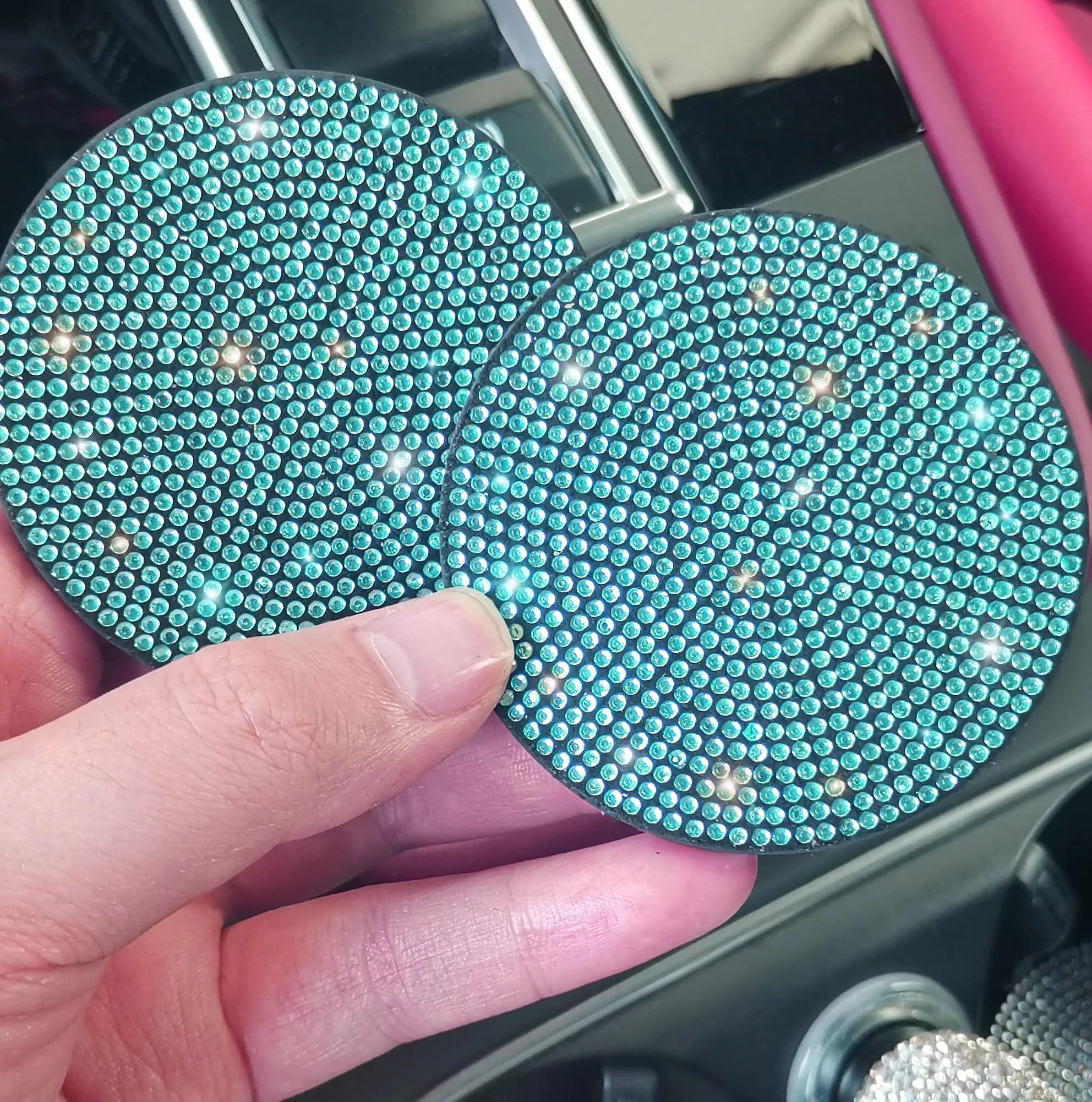NBTEPEM Red and Black Bling Car Cup Holder Coasters (2 pcs) | Sparkle & Protect Your Car Interior - view 4