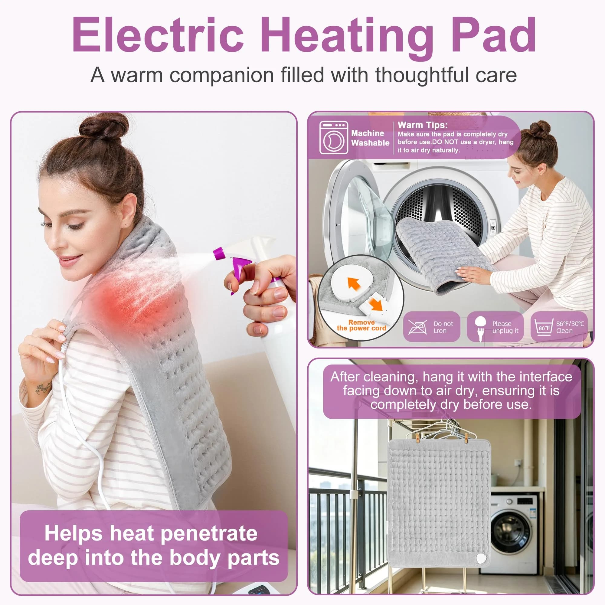 Deepsoon Electric Heating Pad 61x51 cm (24x20 Inch) | Fast Heating with 6 Levels & Auto Shut-Off - view 5
